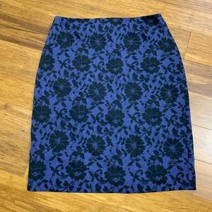 Y2K Express Stretch Black Floral Lace Print Purple‎ Pencil Skirt High Rise Mini